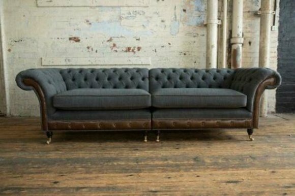 XXL Sofa 4 Sitzer Couch Schwarz Chesterfield Polster Sitz Garnitur Leder