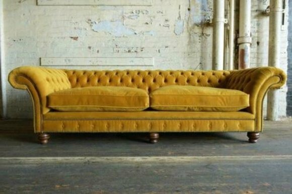 XXL Sofa 4 Sitzer Couch Chesterfield Polster Sitz Garnitur Leder Textil Gelbe