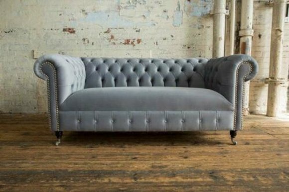 Cheserfield Samt Sofa 2 Sitzer Designer Couchen Couch Textil Stoff Polster