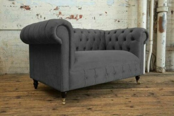Sofas 2 Sitzer Couch Polster Sofa Stoff Chesterfield Couchen Garnitur Grau