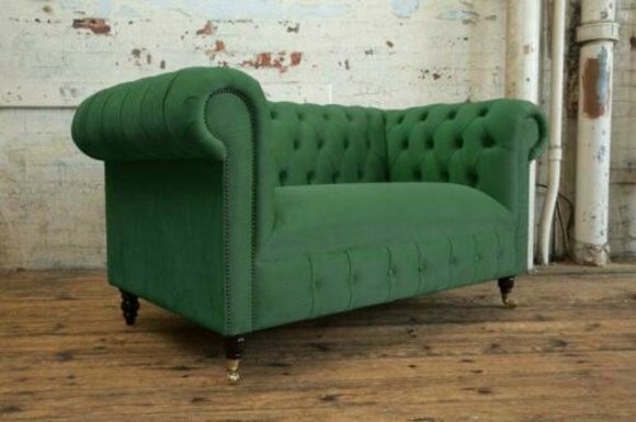 Cheserfield Samt Sofa 2 Sitzer Designer Couchen Couch Textil Stoff Polster
