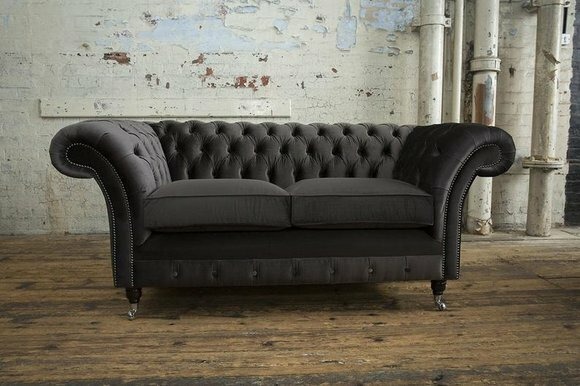 Edles Design Samt Chesterfield Couch Textil Stoff Sofa Designer 2 Sitzer