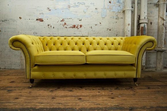 3 Sitzer Chesterfield Couch Textil Stoff Sofa Möbel Edles Design Samt