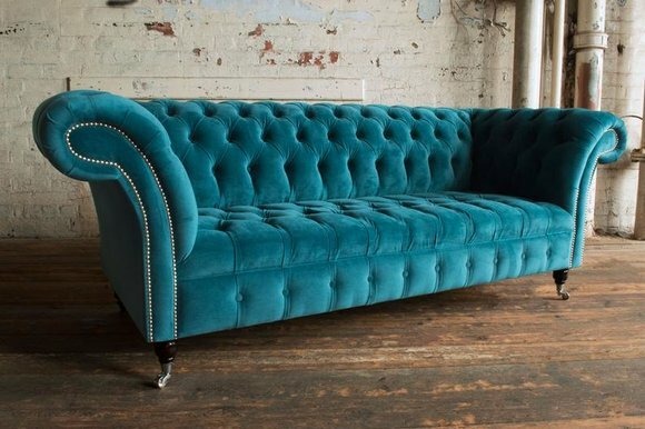 Sofa 3 Sitzer Couch design Turkis Chesterfield Polster Sitz Garnitur Leder