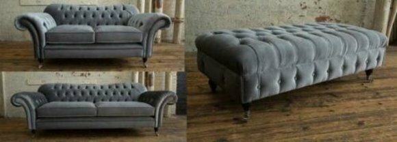 3+2 + Hocker Chesterfield Textil Stoff Sofagarnitur Polster Couchen Sofas