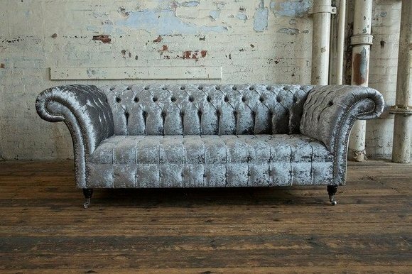 Chesterfield Sofa 3 Sitzer Couch design Sílber Polster Sitz Garnitur Leder