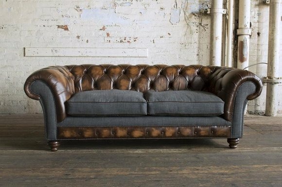 Braun Sofa 3 Sitzer Couch design Chesterfield Polster Sitz Garnitur Leder