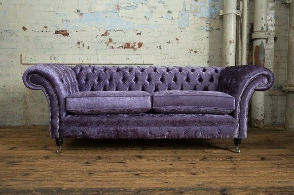 Cheserfield Samt Sofa 3 Sitzer Designer Couchen Couch Stoff Polster Lila