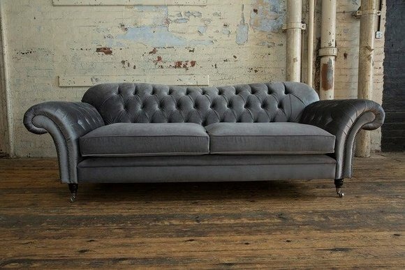 Cheserfield Samt Sofa 3 Sitzer Designer Couchen Couch Textil Stoff Polster