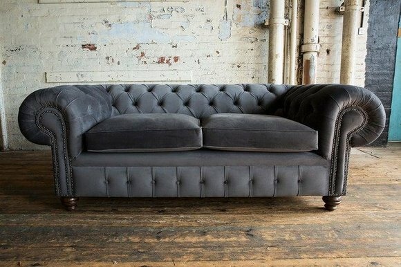 Cheserfield Samt Sofa 3 Sitzer Designer Couchen Couch Textil Stoff Polster