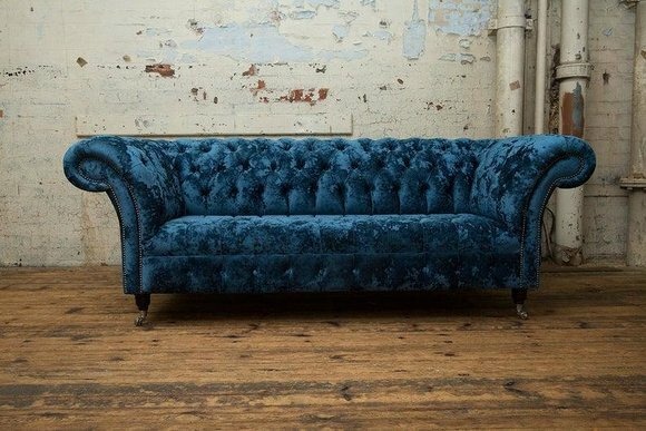 Sofa Luxus Textil Chesterfield Couch Sofas Polster 3 Sitzer Garnitur Blau