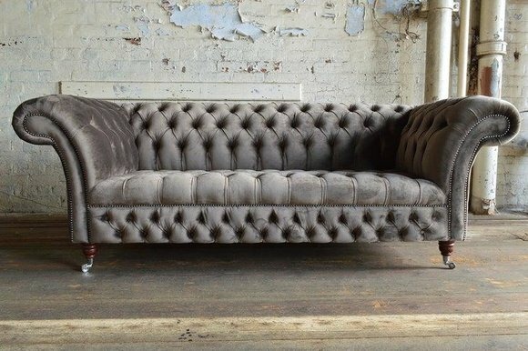 Sofa Luxus Textil Chesterfield Couch Sofas Polster 3 Sitzer Garnitur Grau