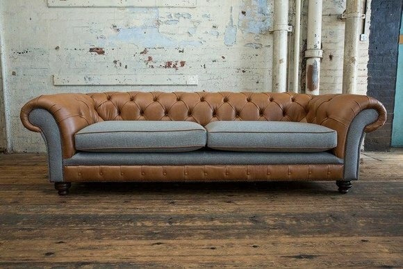 XXL Big Sofa 4 Sitzer Couch Chesterfield Polster Sitz Garnitur Leder Textil