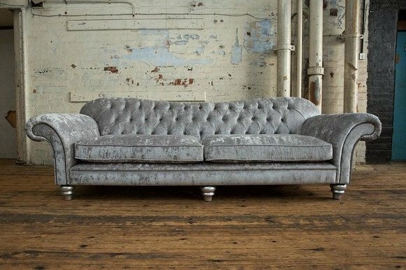 XXL Sofa 4 Sitzer Couch Chesterfield Polster Sitz Garnitur Leder Textil Silber