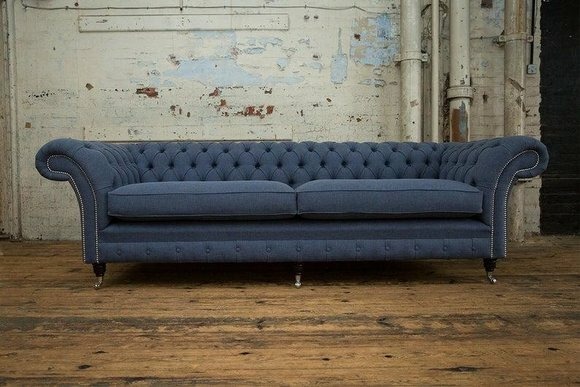 XXL Big Sofa 4 Sitzer Couch Chesterfield Polster Garnitur Leder Textil Grau Neu