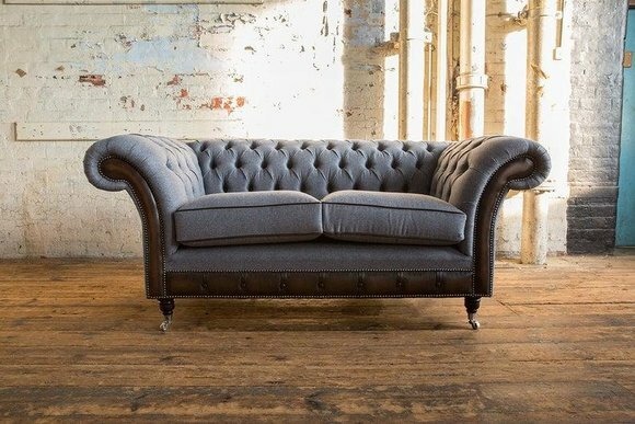 Sofas 2 Sitzer Couch Polster Sofa Textil Stoff Chesterfield Couchen Garnitur