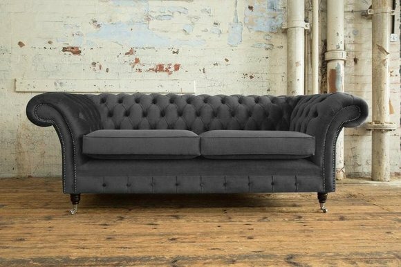 XXL Sofa 3 Sitzer Sitz Couch Chesterfield Polster Garnitur Leder Textil Grau