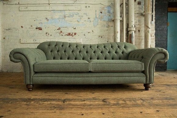 Sofa 4 Sitzer Couch Chesterfield Polster Sitz Garnitur Leder Textil Grau Neu!