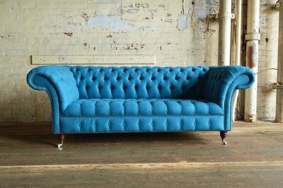Luxus Klasse Chesterfield 3 Sitzer Couch Polster Textil Couchen Stoff Sofa
