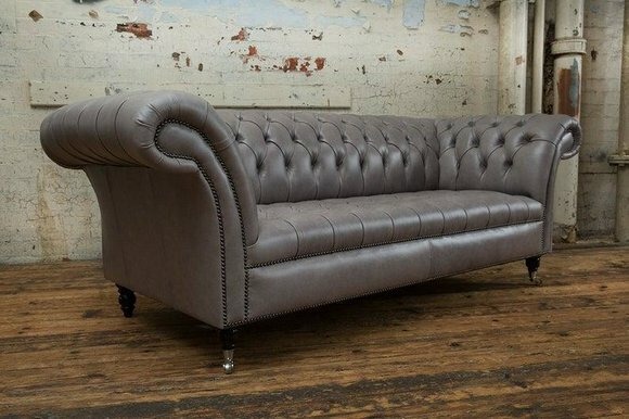Chesterfield Ledersofa Sofa Couch Polster Textil Stoff Luxus Klasse Garnitur