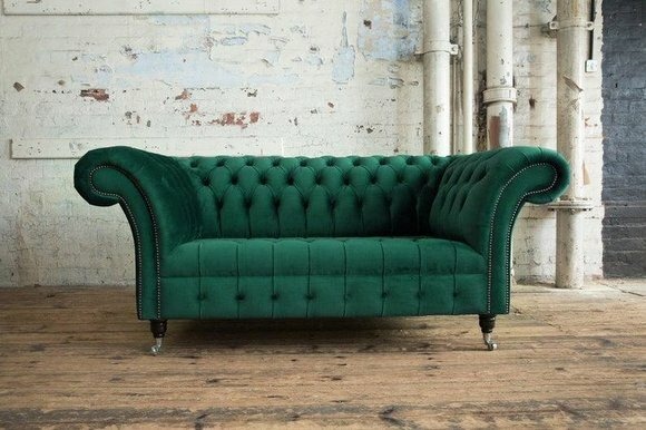 Grüne Designer Couch 3 Sitzer Chesterfield Samt Stoff Textil Sofa Couchen