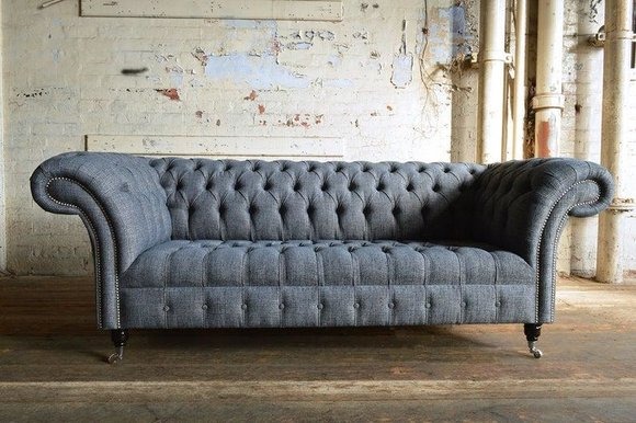 Edle Luxus Stoff Couch Chesterfield Stoff Sofa Polster Lehn 3 Sitzer Couchen Neu