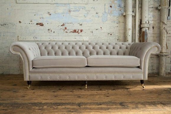 Blaue Chesterfield Couch Textil 4 Sitzer XXL Big Sofa Couchen XXL Neu