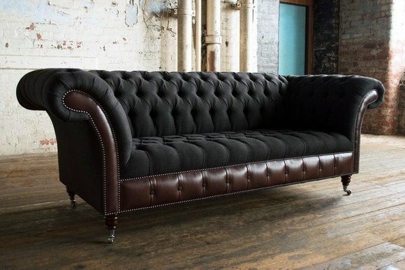 Klassische Luxus Barock Rokoko Sofa Couch Chesterfield Sofa Textil Leder