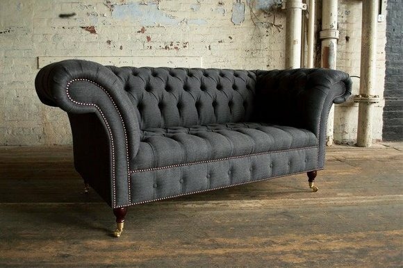 Chesterfield 2 Sitzer Couch Polster Sitz Textil Stoff Leder Couchen Sofas