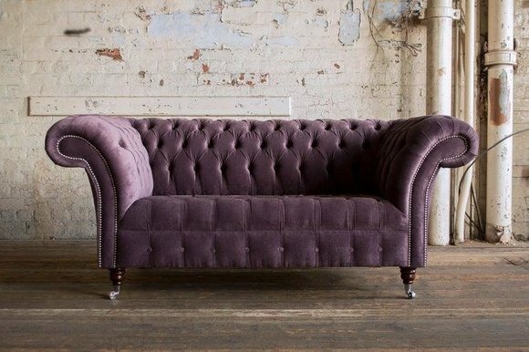 Chesterfield Sofa Fernseh Couch 2 Sitzer Luxus Textil Stoff Couchen Polster