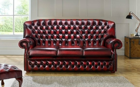 Hohe Rückenlehne Chesterfield Leder Sofa Couch Sitz Garnitur 3 Sitzer