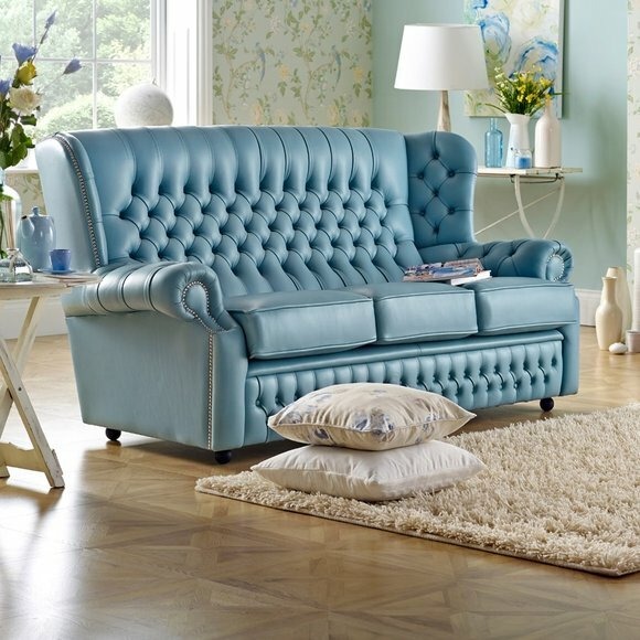 Klassische Leder Sofa Couch Polster 3 Sitzer Leder Sofas Couchen Blaue
