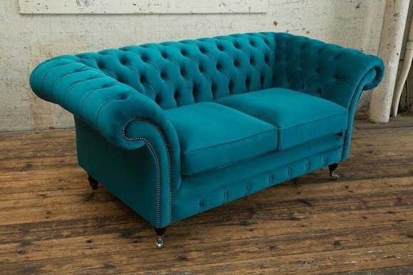 Chesterfield Couch Textil Stoff Sofa Edles Design Samt Designer 2 Sitzer