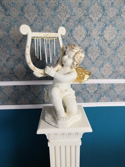 Figur Skulptur Statue Engel Deko Harfe 60cm Design Accessoire Dekoration