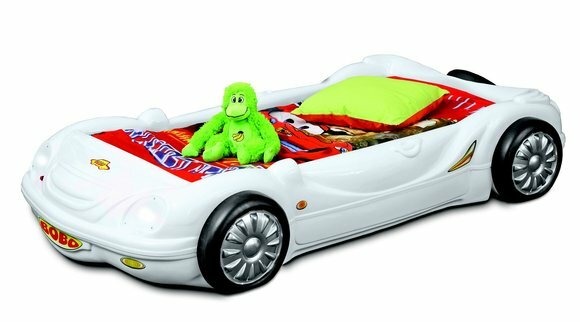 Kinderzimmer Bett Kinderbett Rennwagen Autobett Weiß mit Matratze Lattenrost