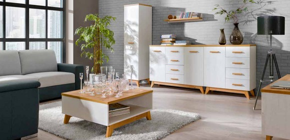 5 tlg. Wohnzimmer Set Beistelltisch TV Kommode Tisch Kommoden Wand
