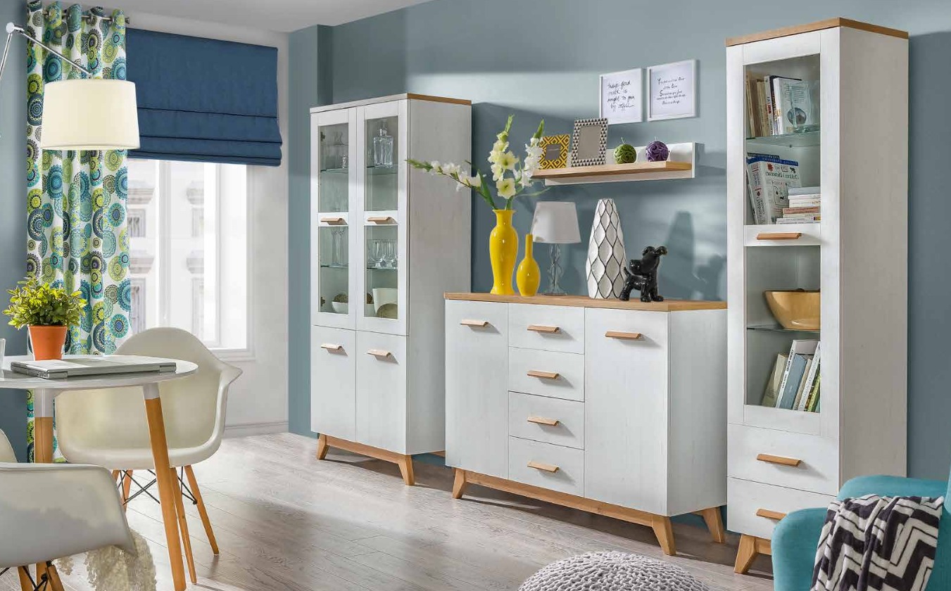 Wohnwand Wohnzimmer Set Vitrine Kommode Wandregal Vitrinen Wohnwände
