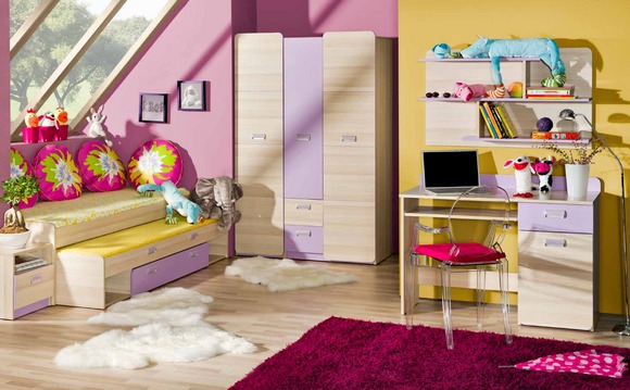 6 tlgs. Jugendzimmer Schlafzimmer Modernes Kinder Zimmer Schrank Tisch