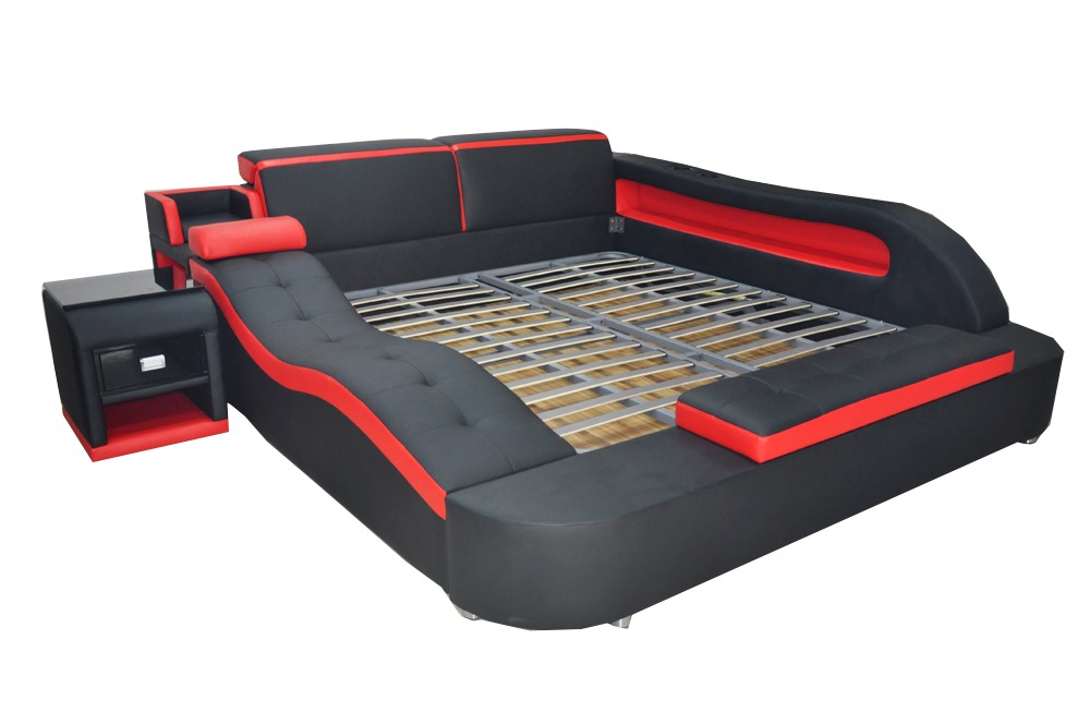 Doppel Luxus Design Leder Bett Polster Betten Moderne Hotel Multifunktion LB8840