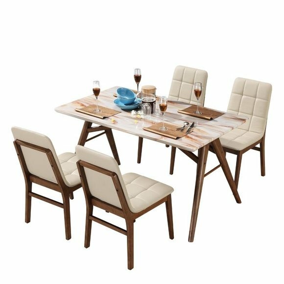 Marmor Ess Tisch Holz Designer Zimmer Komplett Set Garnitur 5 tlg. Stein
