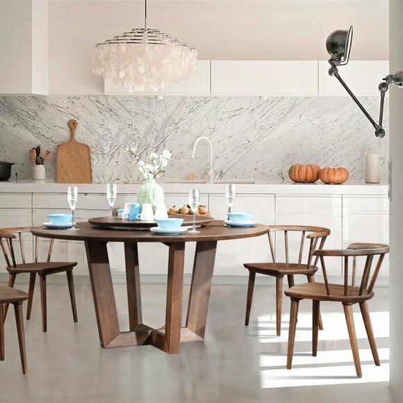 Italienische Holz Möbel Tisch 4 Lehn Stühle Stuhl Tische Sitz Polster Garnitur