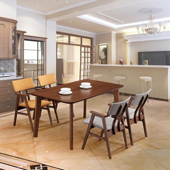 Design Holz Ess Tisch + 4 Stühle Lehn Stuhl Wohn Zimmer Garnitur Polster