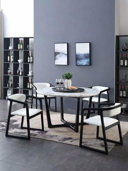 Rund Tisch Ess Zimmer Holz Runde Tische Designer Original Marmor 4 Stuhl Set Neu