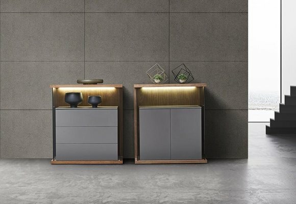 Design Kommode Anrichte 2er Set Side Lowboard Schrank Regal LED Wohn