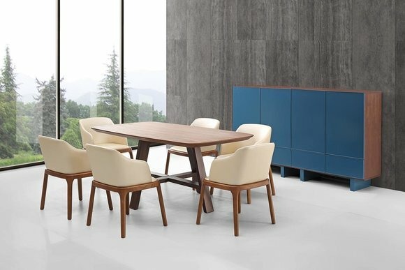 Ess Tisch + 6 Luxus Leder Sessel Stühle Lehn Stuhl Designer Holz Tische