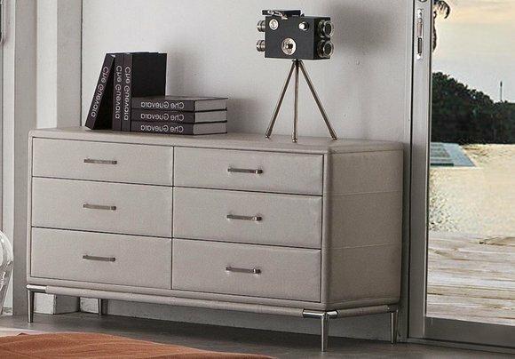 Edle Design Kommode Leder XXL Kommoden Luxus Grau Schrank Sideboard