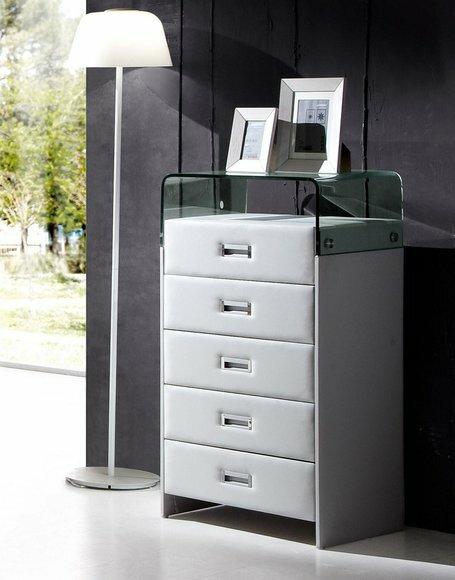 Glas Luxus gepolsterte Sideboard Schrank Kommode Leder Metall Kommoden