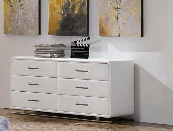 Edle Luxus gepolsterte Sideboard Schrank Kommode Weiß Leder Anrichte