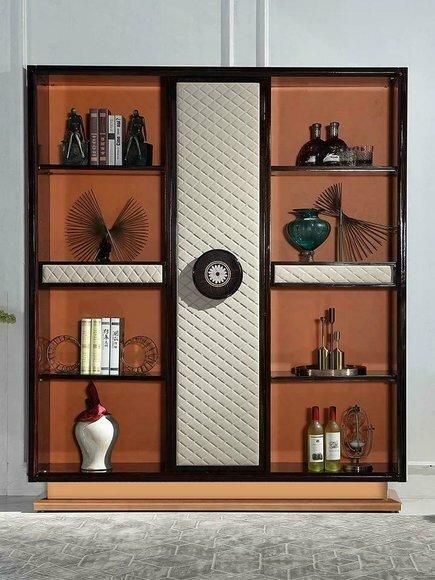 Luxus Designer Vitrine Schrank Holz Leder Bücher Schränke Wohn Arbeits