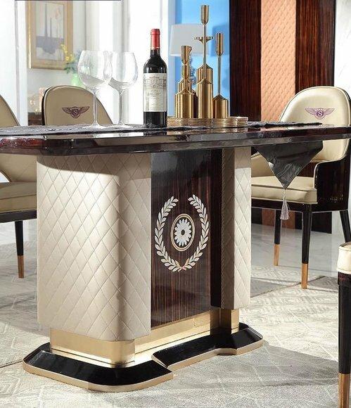 Design Luxus Ess Zimmer Wohn Tisch Holz Hochglanz Leder Tische italien Möbel Neu